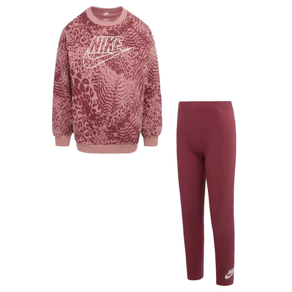 NEW Nike Pullover Crewneck Sweatshirt and Leggings Set, Burgundy, Little Girl 4
